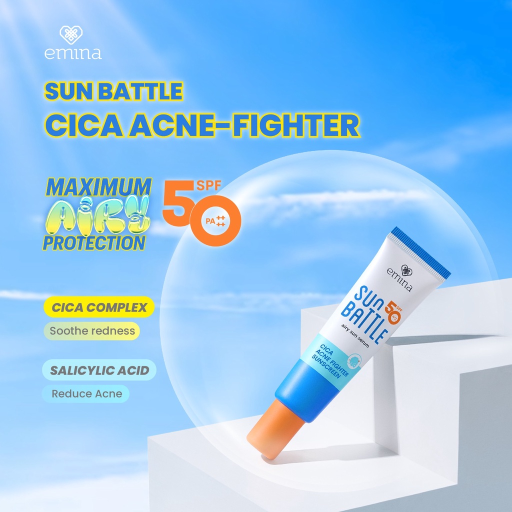 Emina Sun Battle Airy Sun Serum SPF50 PA++++ - Cica Acne Fighter Sunscreen 30ml