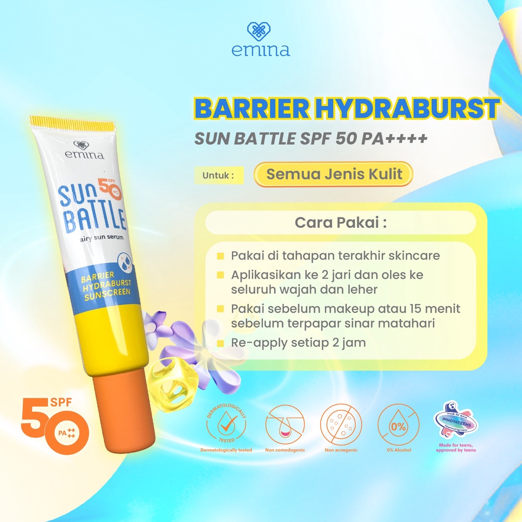 Emina Sun Battle Airy Sun Serum SPF50 PA++++ - Barrier Hydraburst Sunscreen 30ml