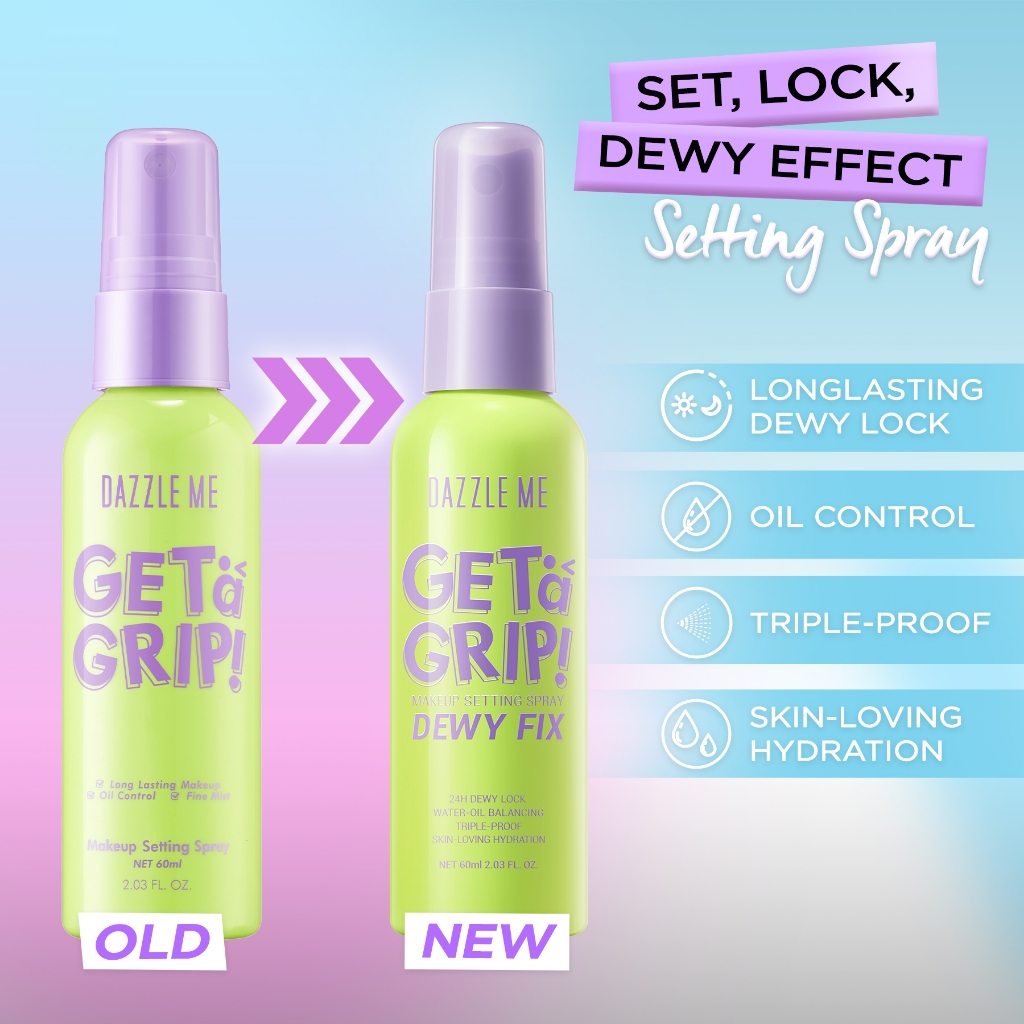 Dazzle Me Get a Grip! Makeup Setting Spray DEWY Fix 60ml (HIJAU)