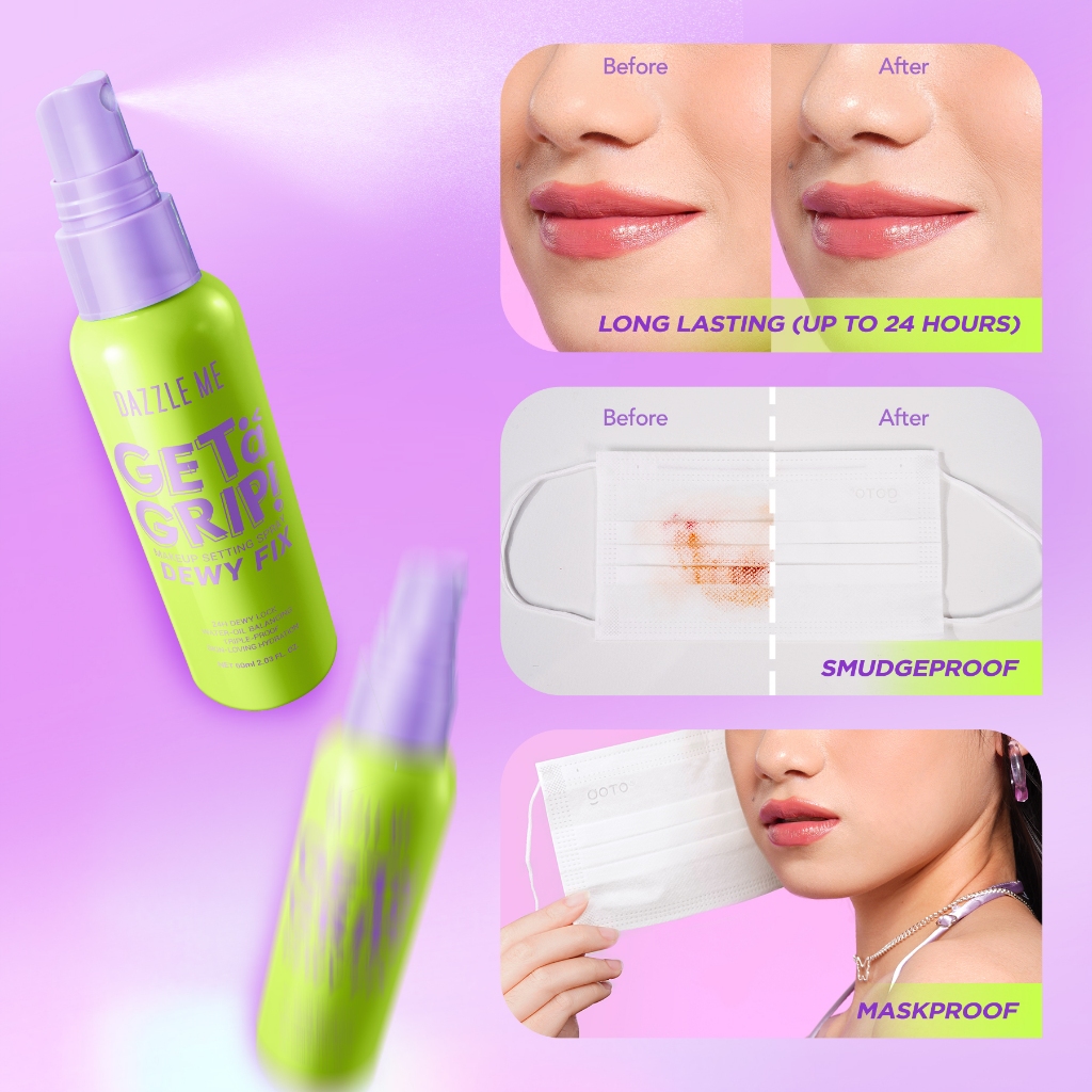 Dazzle Me Get a Grip! Makeup Setting Spray DEWY Fix 60ml (HIJAU)