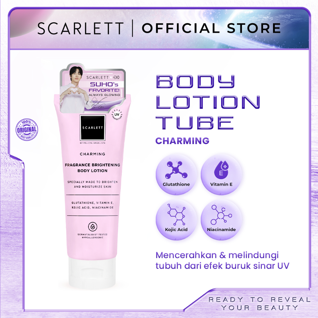 SCARLETT Fragrance Brightening Body Lotion Charming 180ml (Tube)