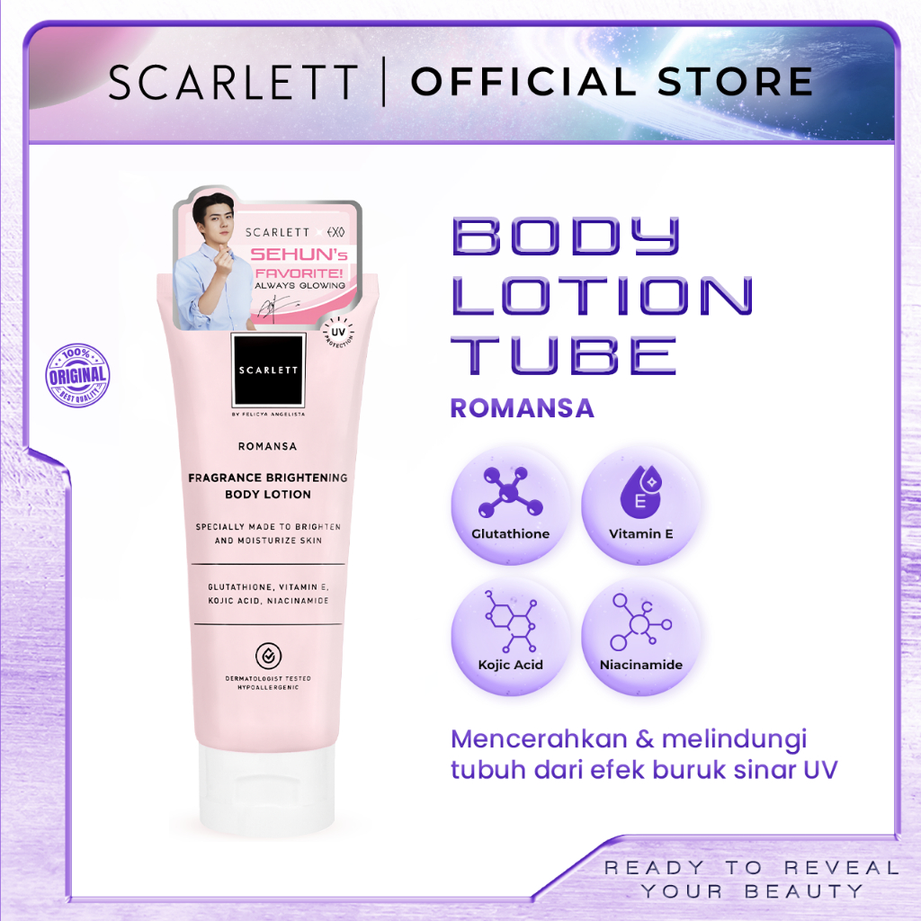 SCARLETT Fragrance Brightening Body Lotion Romansa 180ml (Tube)