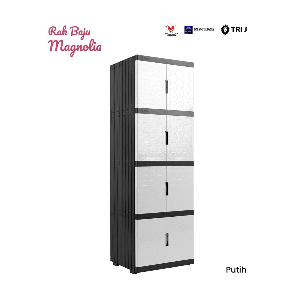 TRI J - Lemari Baju Plastik Magnolia 4 Susun - PUTIH (Rak Baju 8 Pintu)