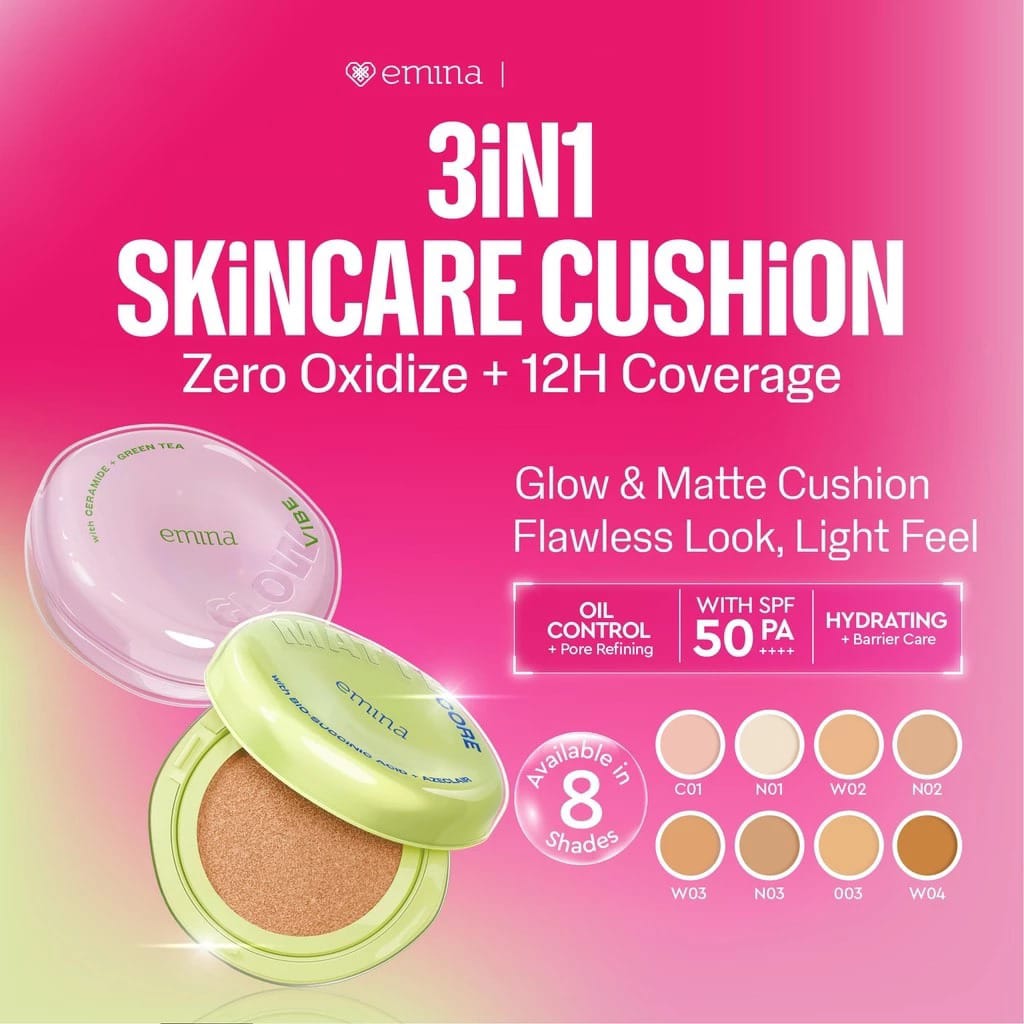 Emina Matte Core Cushion SPF48 PA++++ 13gr - W02 Buff Emina Matte Core Cushion SPF48 PA++++ 13gr - W02 Buff