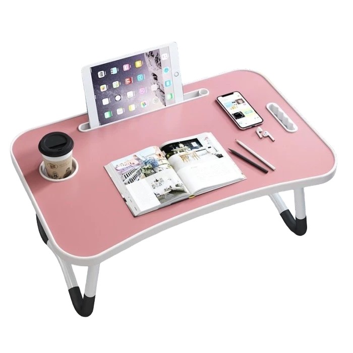Meja Laptop Lipat Portable POLOS 60x40cm - PINK (Tab + Gelas)