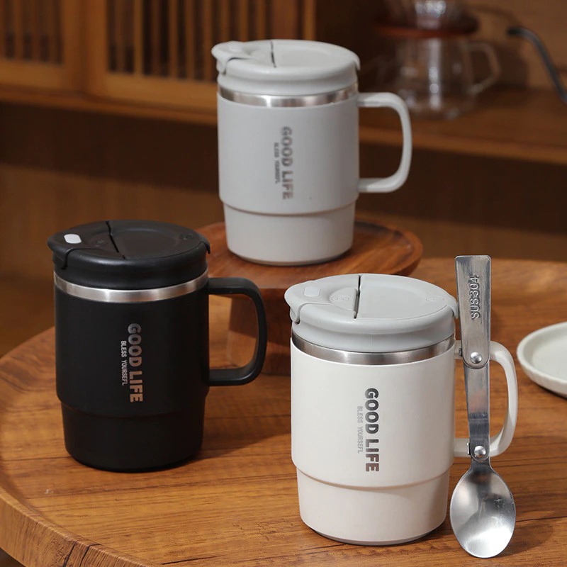 Mug Termos Coffee Cup Polos Good Life 550ml (HF5300) - Mug Gelas Tumblr Tahan Panas Dingin