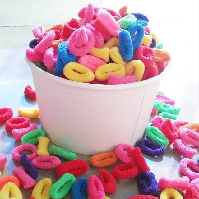 Kuncir Rambut Kain Donat Mini Warna Warni Isi 48 - Tali Ikat Rambut