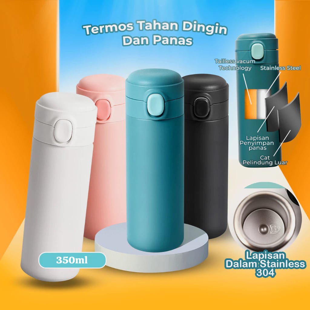 Termos MINI Kancing Warna Pastel 350ml - CREAM (Botol Minum Stainless Steel) (HN4014)