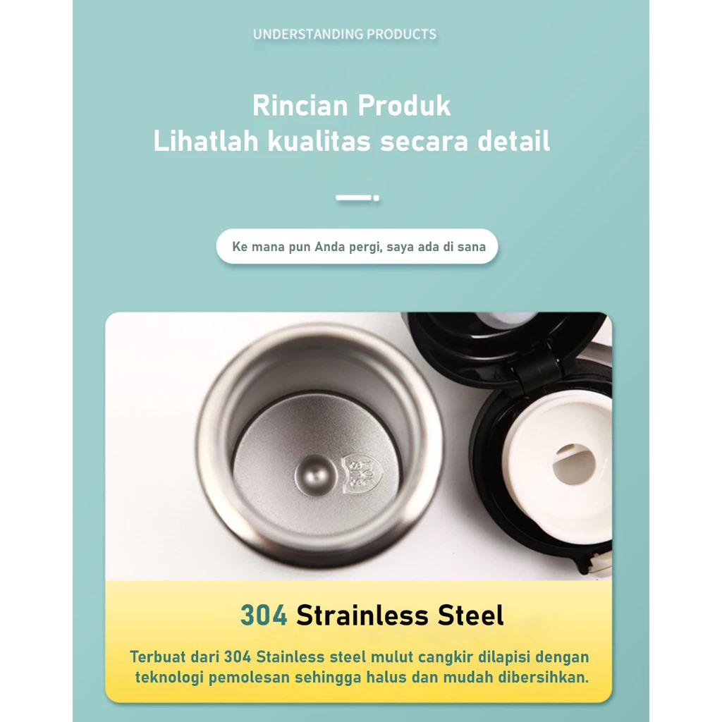 Termos MINI Kancing Warna Pastel 350ml - CREAM (Botol Minum Stainless Steel) (HN4014)