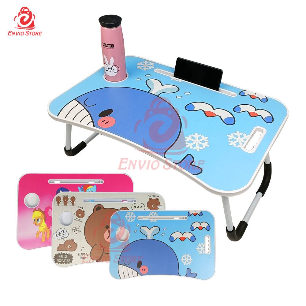 Meja Laptop Lipat Portable KARAKTER 60x40cm (Tab + Gelas)