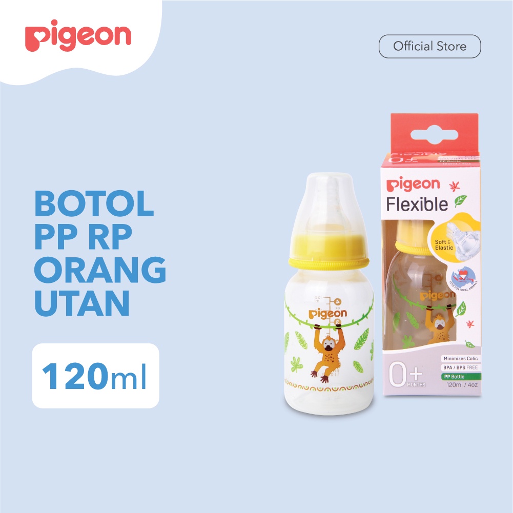 Pigeon Baby Bottle - W/S Type Silicone Nipple 120ml Orang Utan (Umur 0+ Bulan) Botol Susu Bayi Pigeon Baby Bottle - W/S Type Silicone Nipple 120ml Orang Utan (Umur 0+ Bulan) Botol Susu Bayi