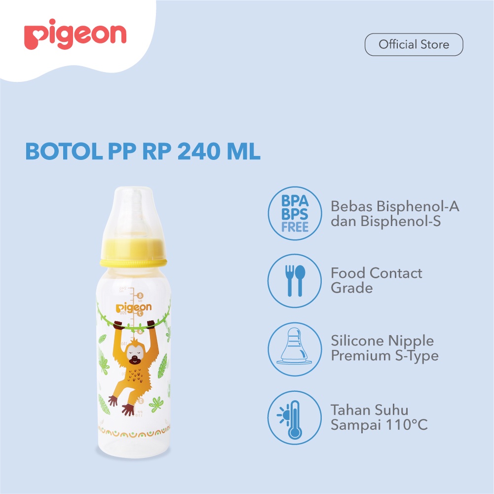 Pigeon Baby Bottle - W/S Type Silicone Nipple 240ml Orang Utan (Umur 4+ Bulan) Botol Susu Bayi