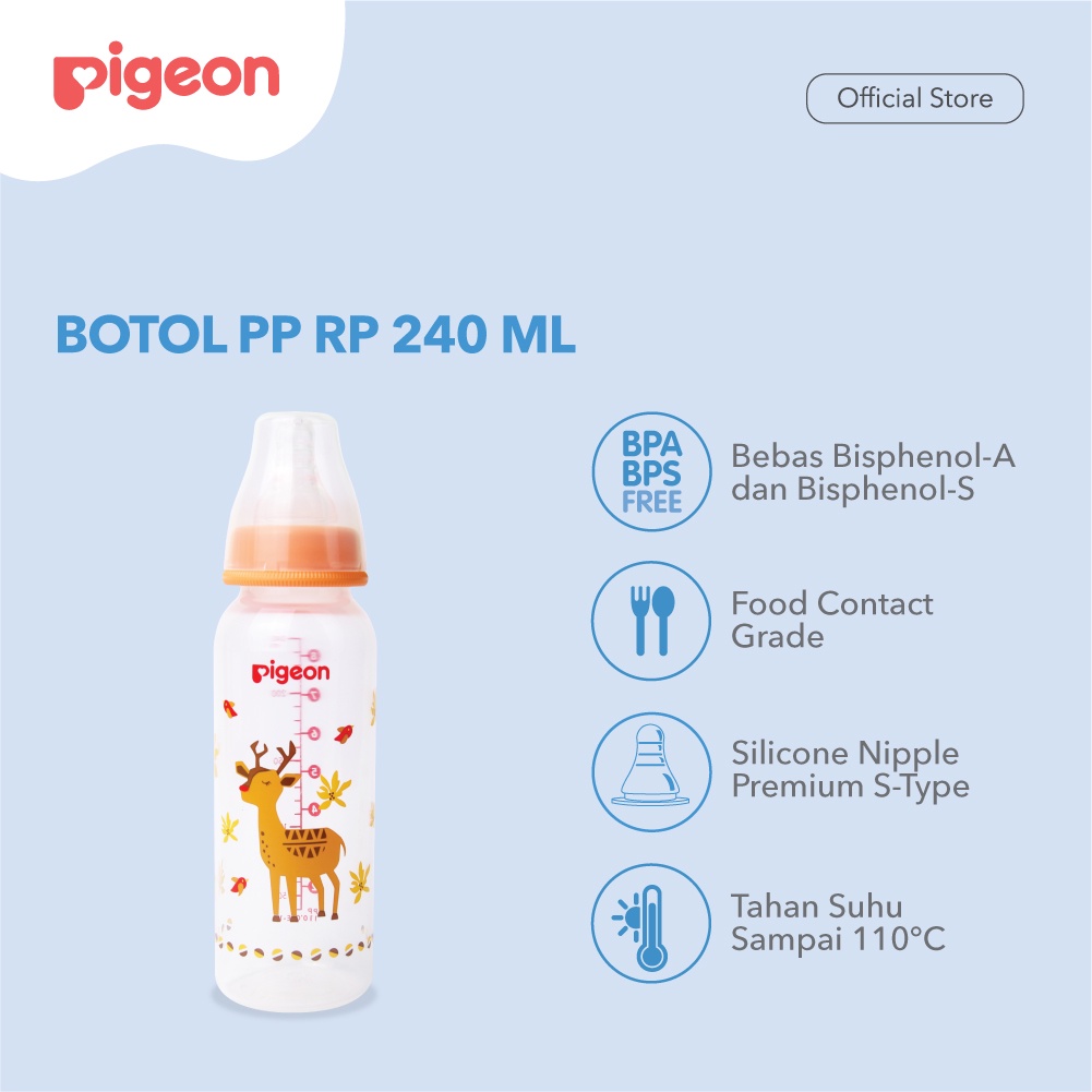 Pigeon Baby Bottle - W/S Type Silicone Nipple 240ml Rusa (Umur 4+ Bulan) Botol Susu Bayi