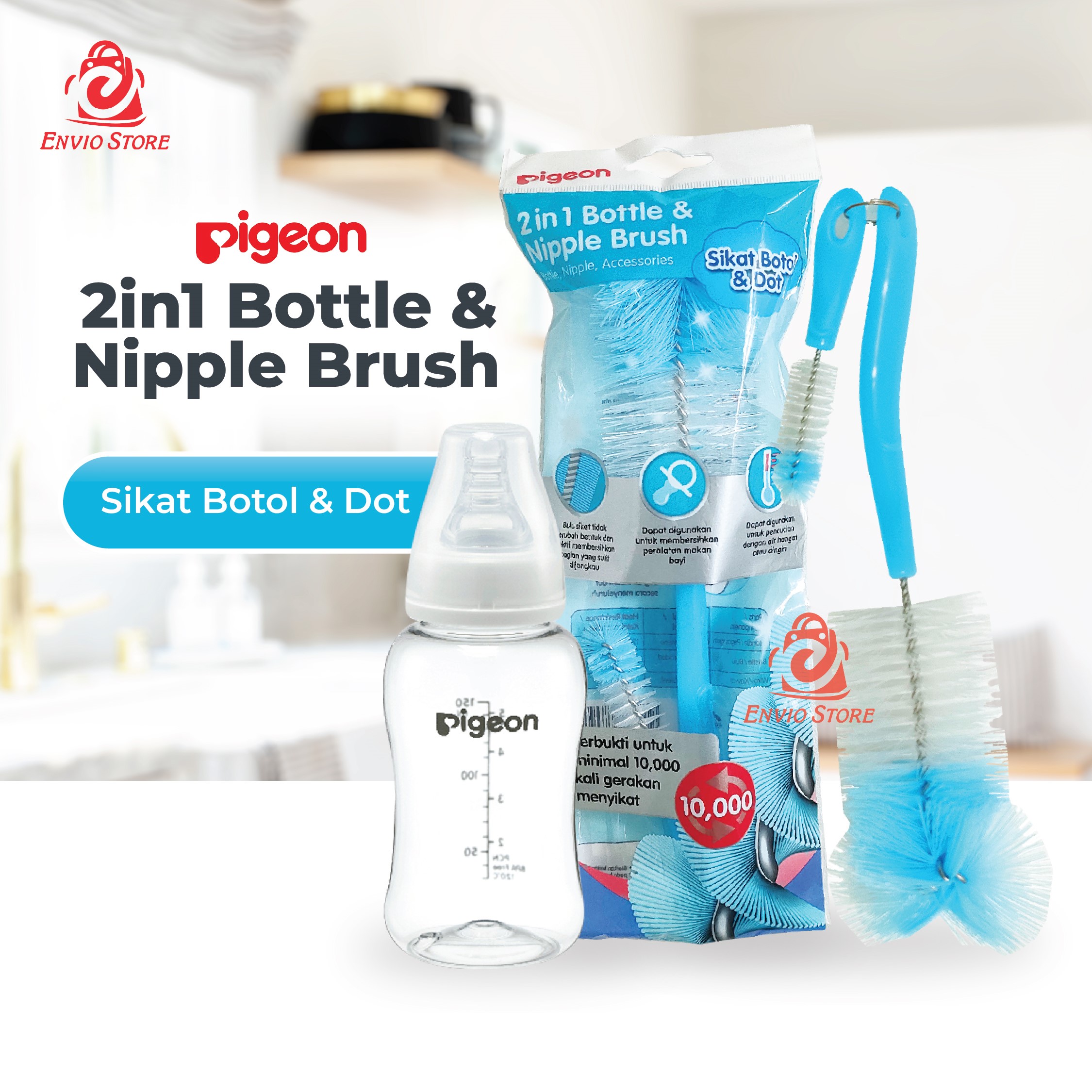 Pigeon Baby 2in1 Bottle & Nipple Brush - Basic (Sikat Botol & Dot) Pigeon Baby 2in1 Bottle & Nipple Brush - Basic (Sikat Botol & Dot)