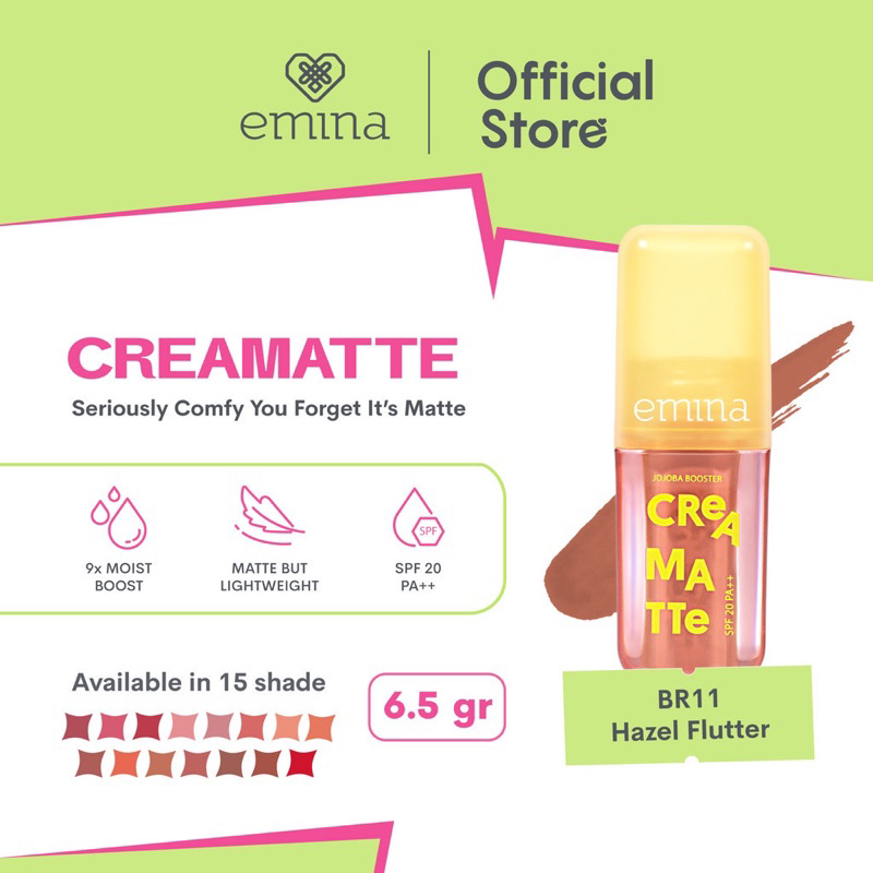 Emina Creamatte With Jojoba Booster SPF 20 PA++ 4gr - BR11 Hazel Flutter Emina Creamatte With Jojoba Booster SPF 20 PA++ 4gr - BR11 Hazel Flutter
