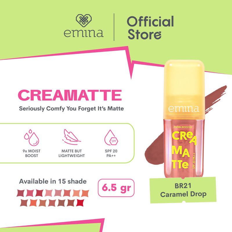 Emina Creamatte With Jojoba Booster SPF 20 PA++ 4gr - BR21 Caramel Drop Emina Creamatte With Jojoba Booster SPF 20 PA++ 4gr - BR21 Caramel Drop