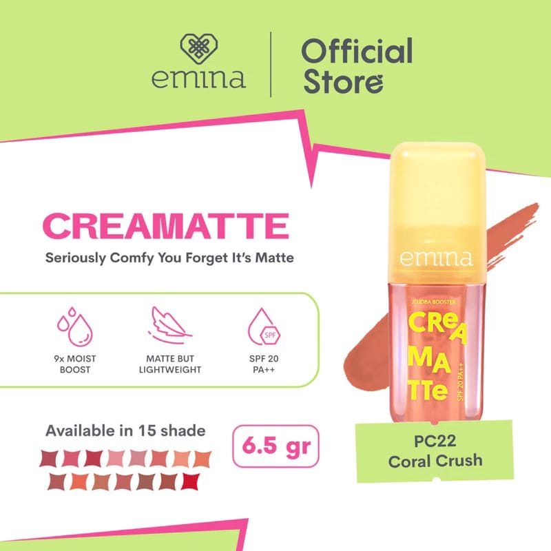 Emina Creamatte With Jojoba Booster SPF 20 PA++ 4gr - PC22 Coral Crush