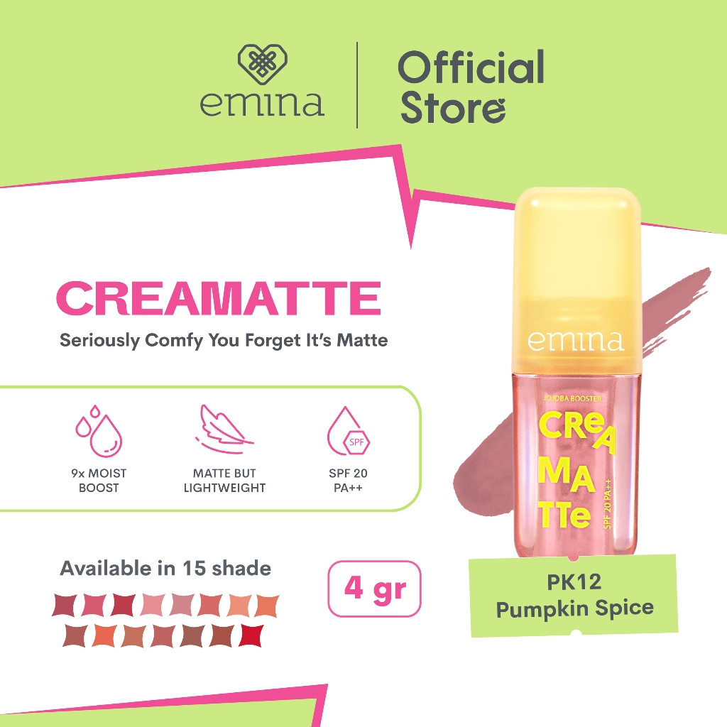 Emina Creamatte With Jojoba Booster SPF 20 PA++ 4gr - PK12 Pumpkin Spice Emina Creamatte With Jojoba Booster SPF 20 PA++ 4gr - PK12 Pumpkin Spice