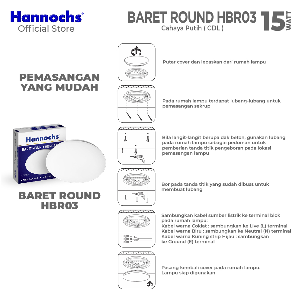 Hannochs HBR03 Mini Baret Round LED CDL 15 Watt (15W)