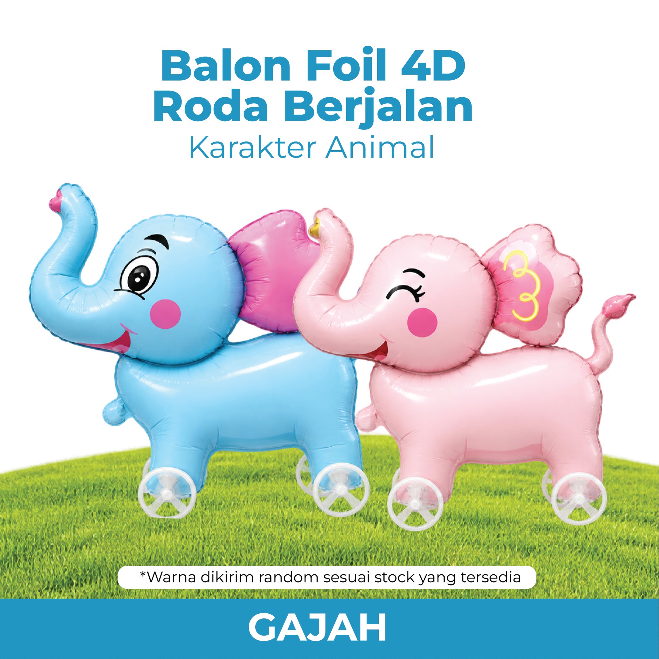 Balon Foil 4D Roda Berjalan Karakter Animal