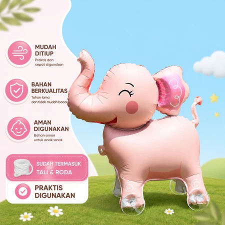 Balon Foil 4D Roda Berjalan Karakter Animal