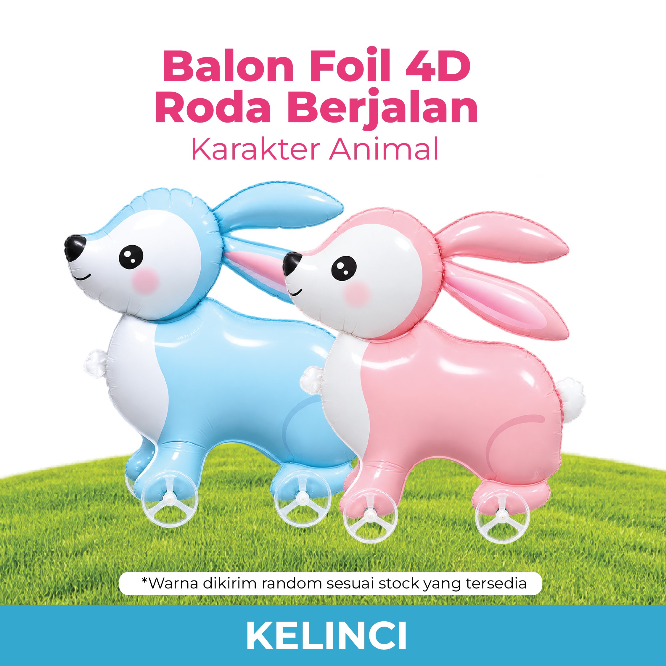 Balon Foil 4D Roda Berjalan Karakter Animal