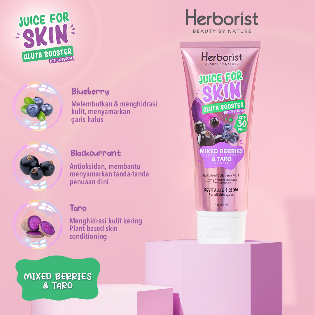 Herborist Juice For Skin Gluta Booster Lotion Serum 180ml - Mixed Berries & Taro