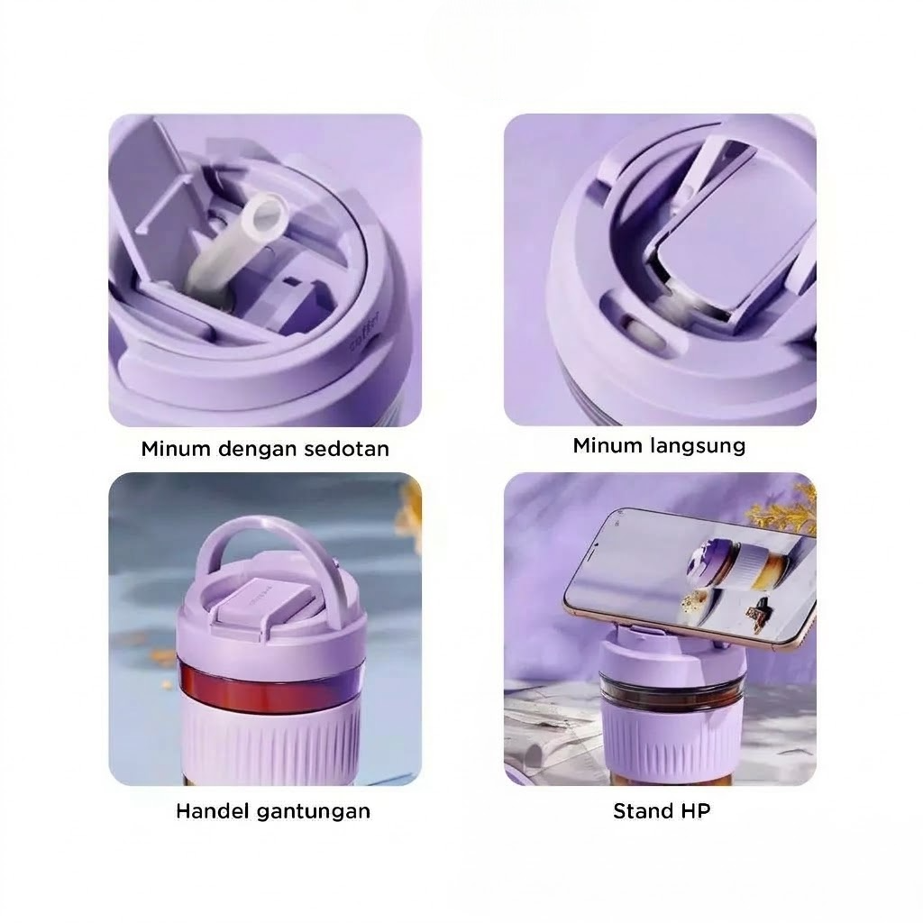 Tumblr Kaca Aesthetic Polos 350ml (Tumbler Cup Free Sedotan)
