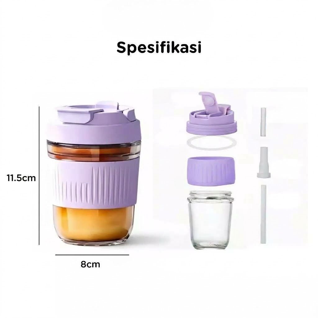 Tumblr Kaca Aesthetic Polos 350ml (Tumbler Cup Free Sedotan)