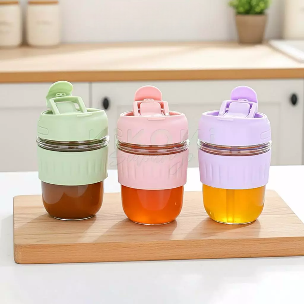 Tumblr Kaca Aesthetic Polos 350ml (Tumbler Cup Free Sedotan)