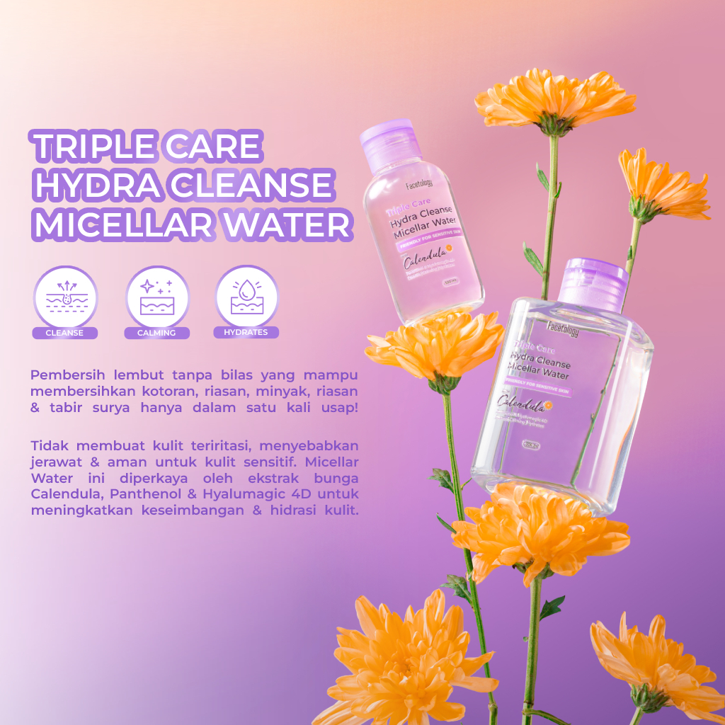 Facetology (Beli 2 Gratis 1) Sunscreen & Micellar Water Hydra 100ml Free Triple Care Ceramoist 10gr