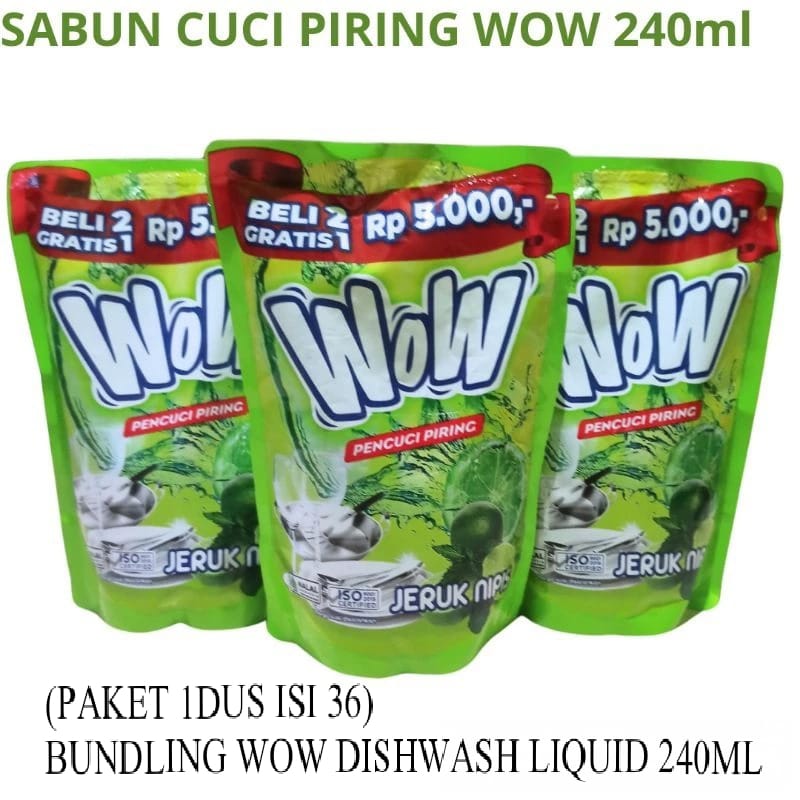 (PAKET 1Dus Isi 36) Bundling WOW Dishwash Liquid 240ml (Sabun Cuci Piring)