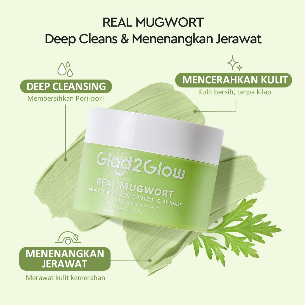Glad 2 Glow Clay Mask - Mugwort Salicylic Acid Acne 30gr