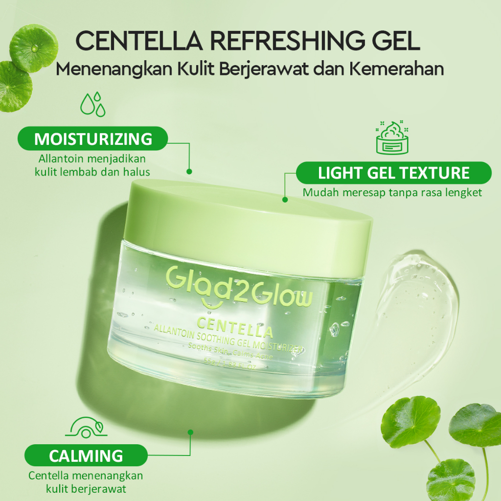 Glad 2 Glow Moisturizer - Centella Allantoin Soothing Gel 55gr