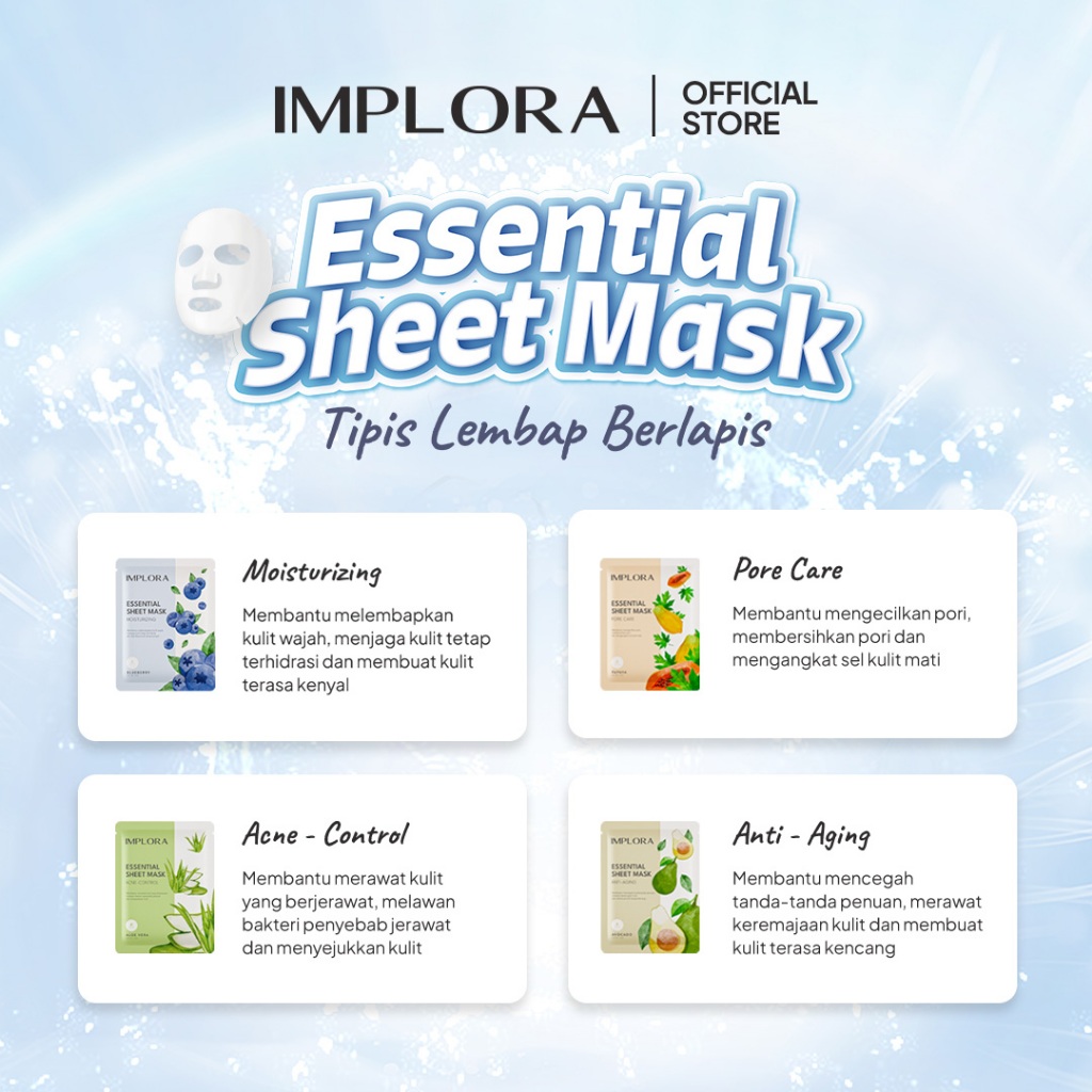 Implora Essential Sheet Mask 25gr - Blueberry (Moisturizing)