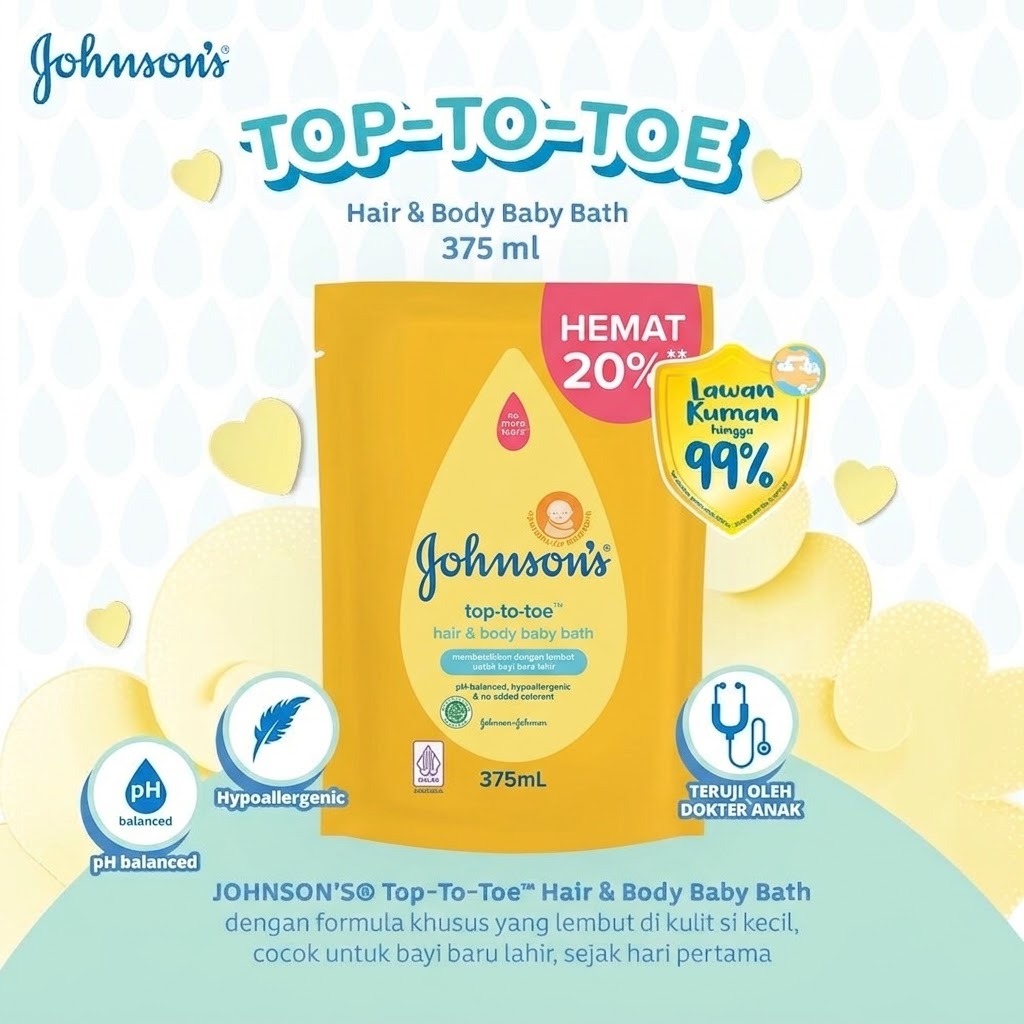 Johnsons Baby Hair & Body Baby Bath - Top To Toe REFILL 375ml