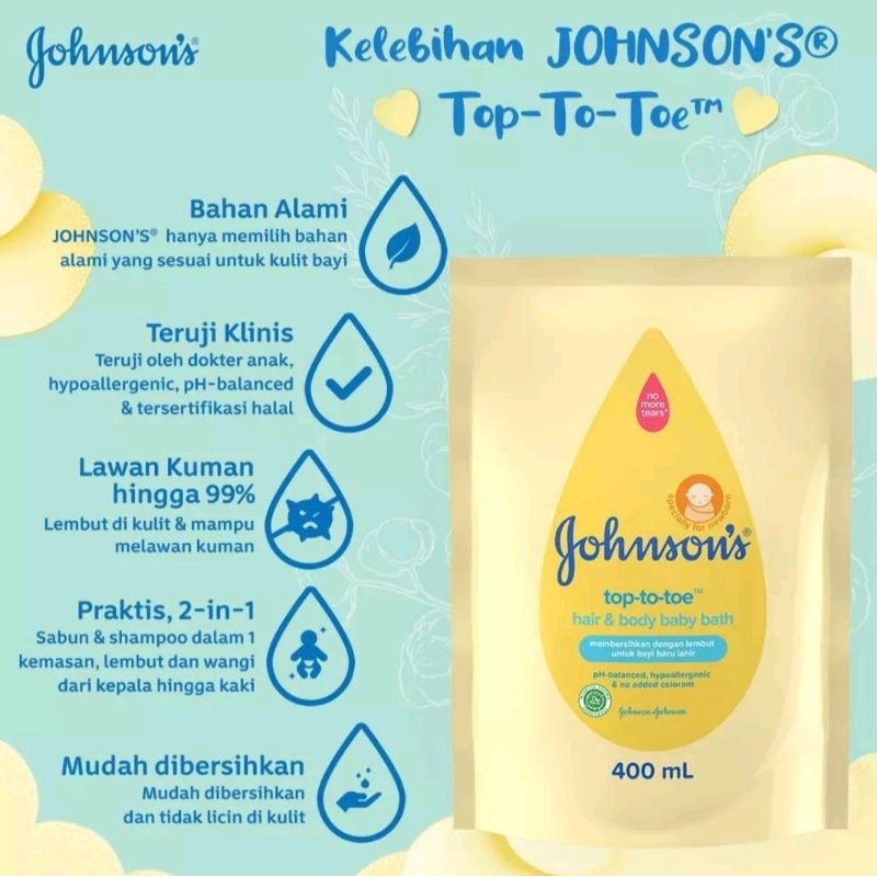 Johnsons Baby Hair & Body Baby Bath - Top To Toe REFILL 400ml