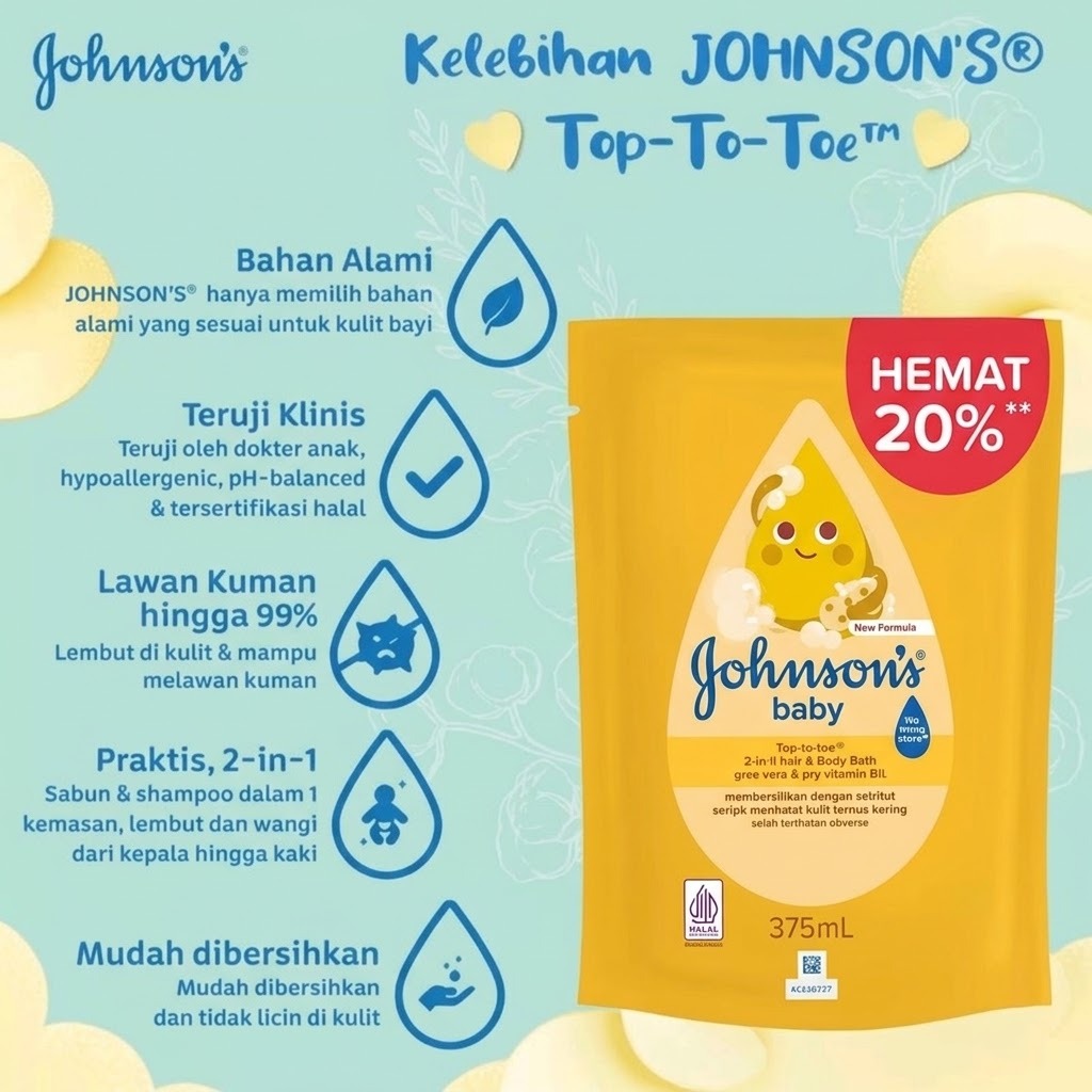 Johnsons Baby Hair & Body Baby Bath - Top To Toe REFILL 375ml
