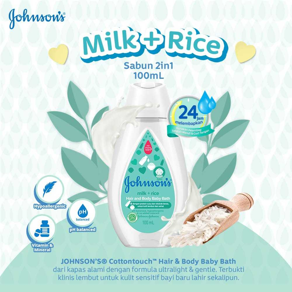 Johnsons Baby Hair & Body Baby Bath - Milk Rice 100ml