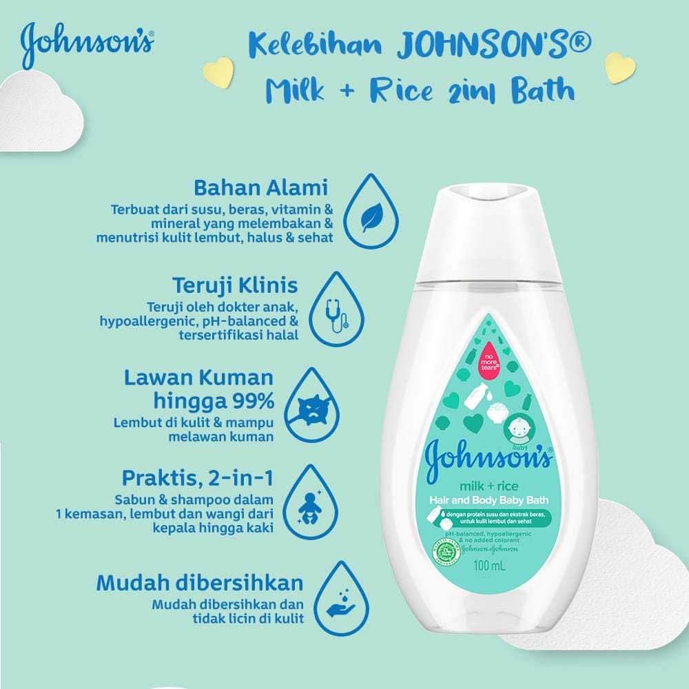 Johnsons Baby Hair & Body Baby Bath - Milk Rice 100ml