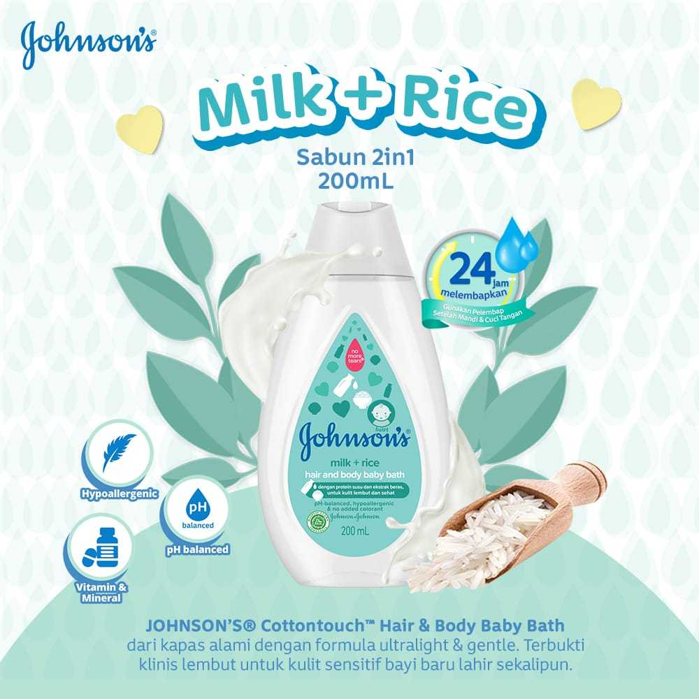 Johnsons Baby Hair & Body Baby Bath - Milk Rice 200ml
