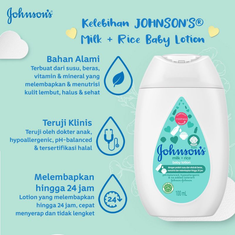 Johnsons Baby Lotion 100ml - Milk Rice Johnsons Baby Lotion 100ml - Milk Rice
