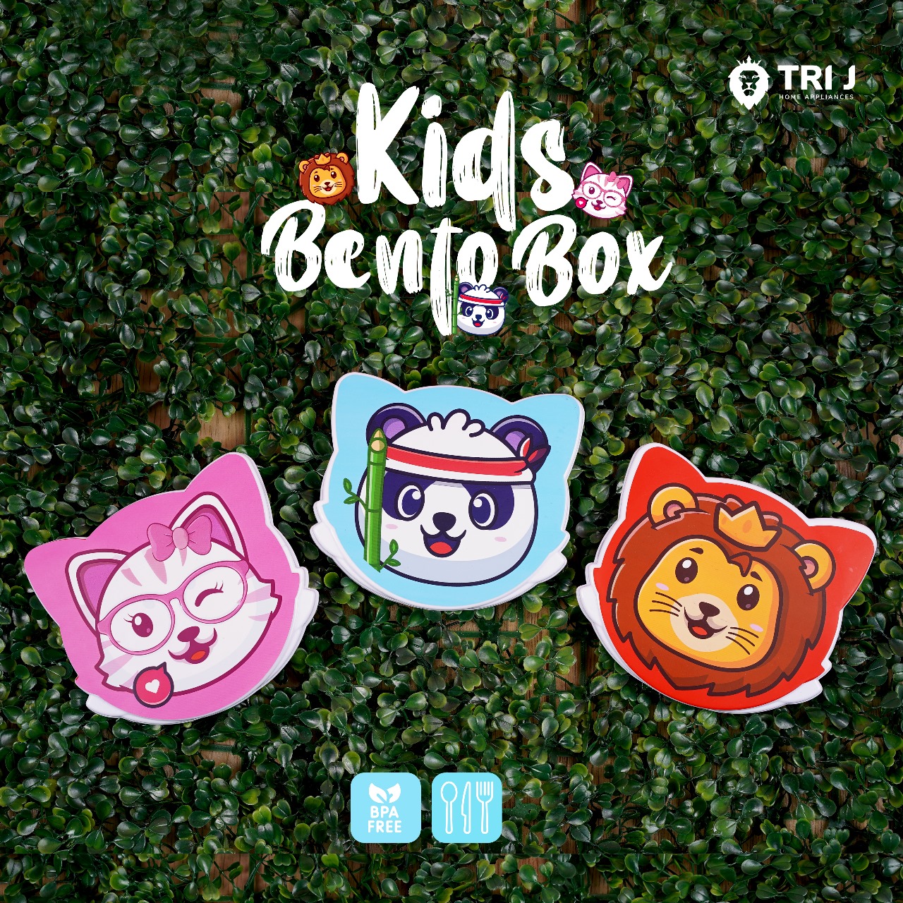 TRI J - Kids Bento Box - PINK CAT (Kotak Bekal Anak Motif Lucu)