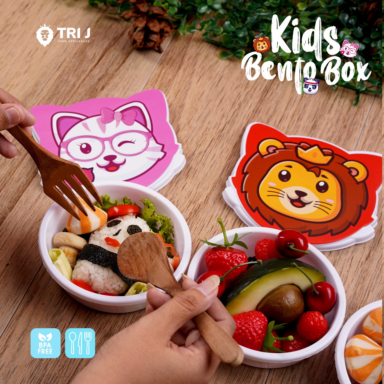 TRI J - Kids Bento Box - PINK CAT (Kotak Bekal Anak Motif Lucu)