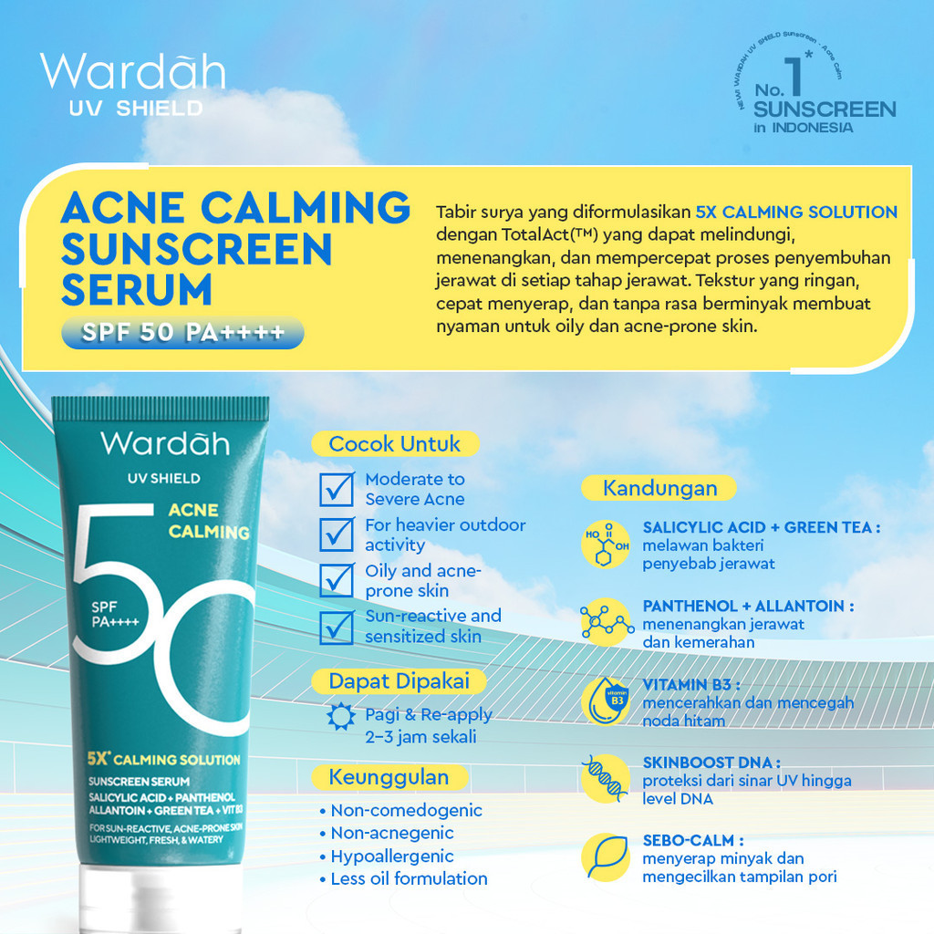 Wardah UV Shield Acne Calming Sunscreen Serum SPF50 PA++++ 40ml