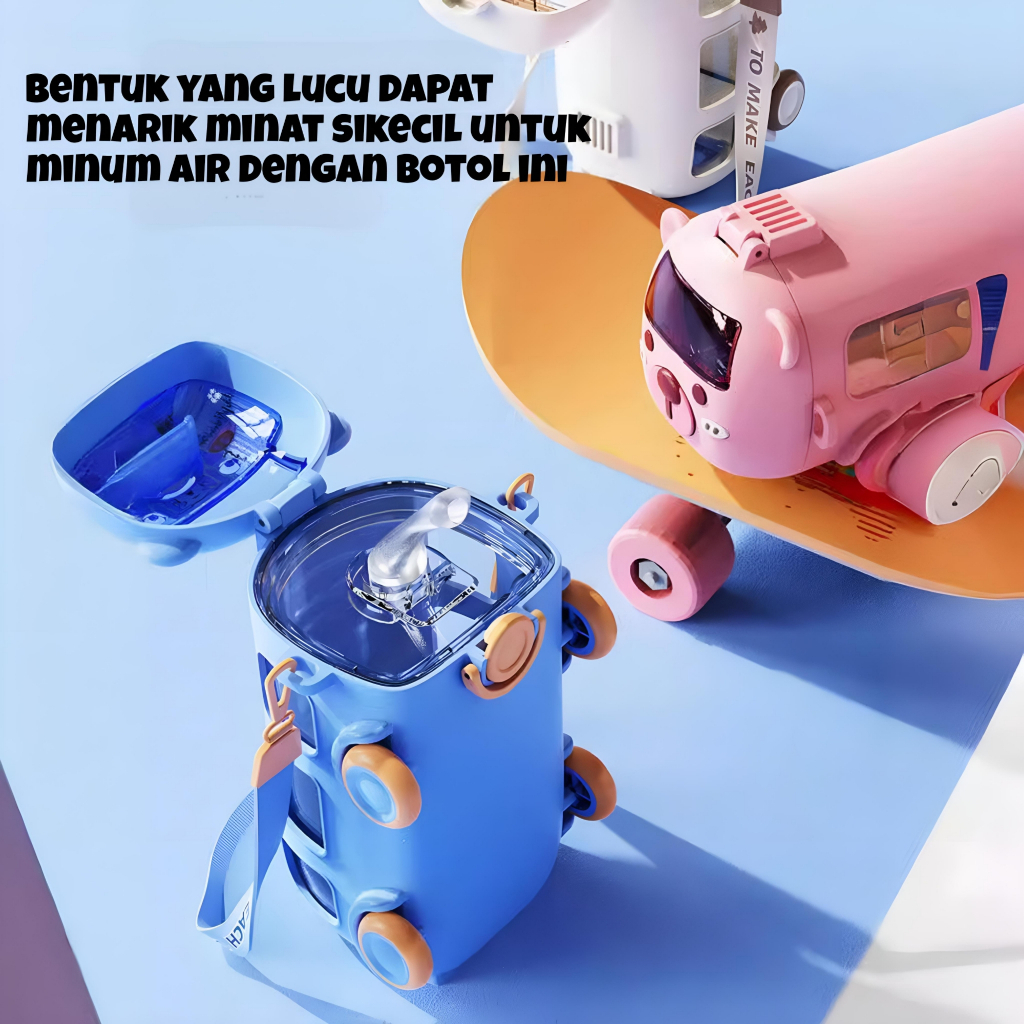 Botol Minum Anak Bentuk Mobil Bus (Cool Cute Bus) Free Tali Strap + Stiker
