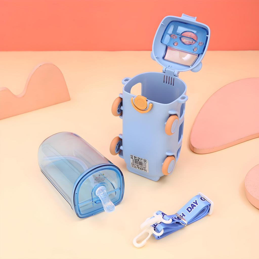 Botol Minum Anak Bentuk Mobil Bus (Cool Cute Bus) Free Tali Strap + Stiker
