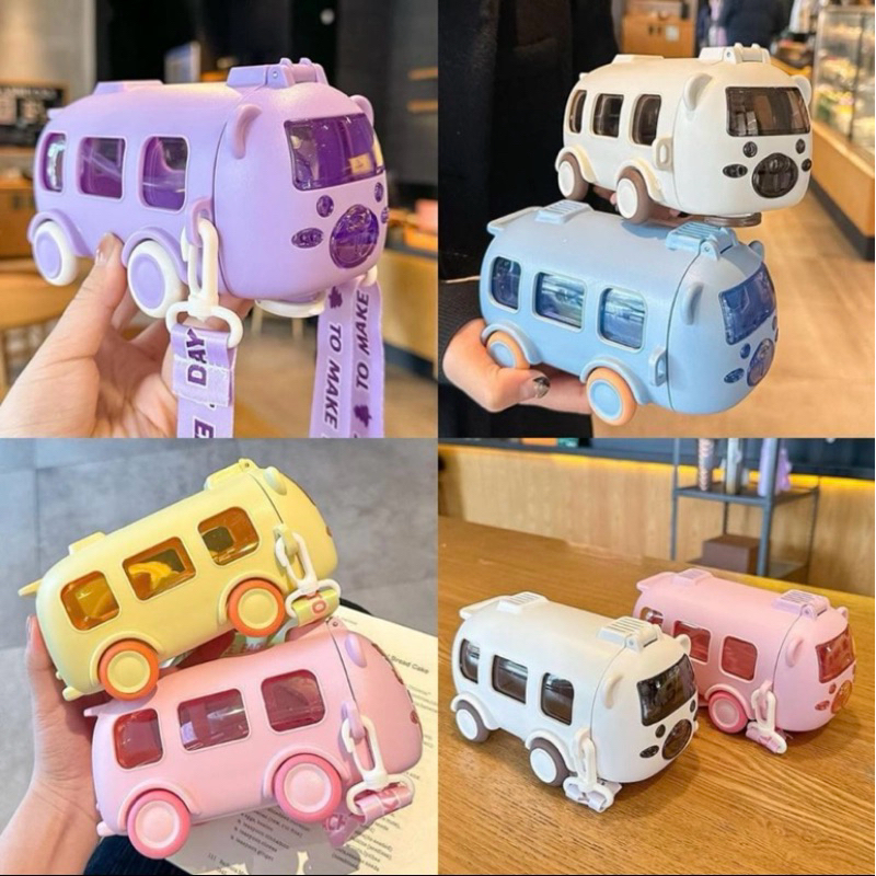 Botol Minum Anak Bentuk Mobil Bus (Cool Cute Bus) Free Tali Strap + Stiker