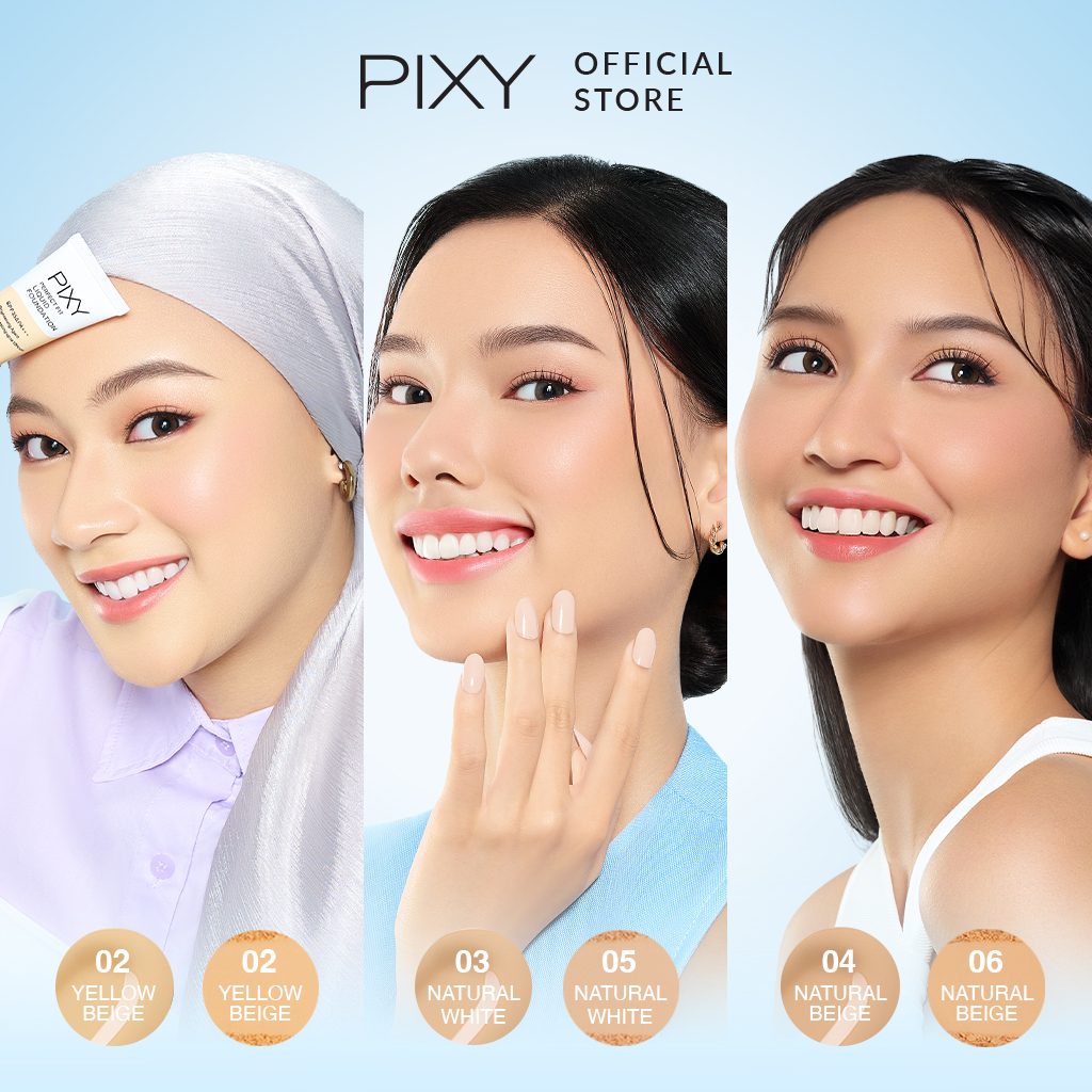 Pixy (Buy1 Free1) Perfect Fit Liquid Foundation 02 Yellow Beige + Two Way Cake Refill 02 Yellow Beige