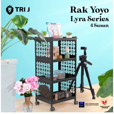 TRI J - Rak Yoyo LYRA Series 4 Susun - HITAM (Rak Roda Plastik 4 Tingkat)